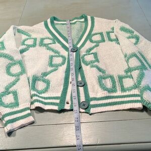 Knit cardigan, white/green